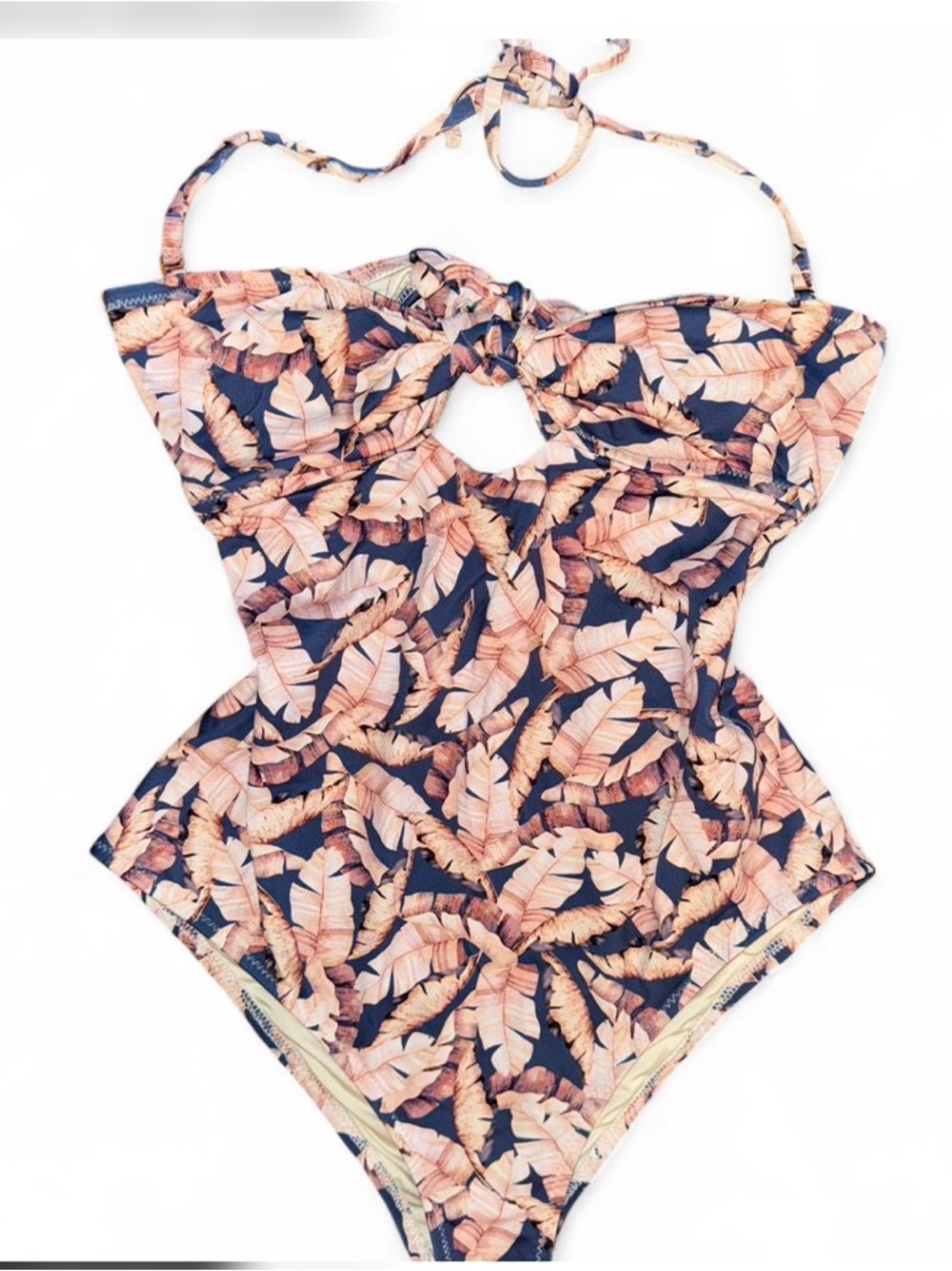 Eberjey Banana Leaf Lulu Navy Pink Tropical One Piece Swimsuit Cut Out Open Back